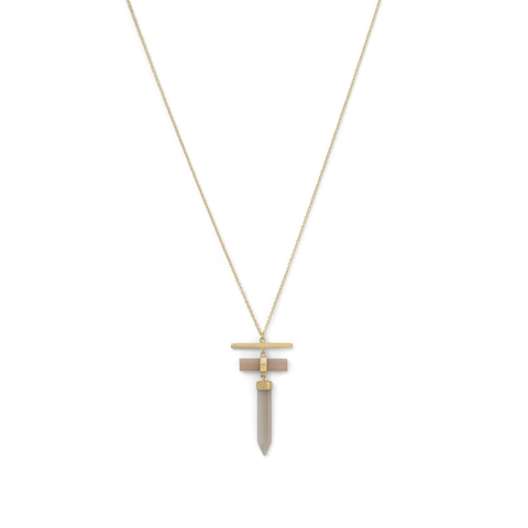14 Karat Gold Plated Pencil Cut Gray Moonstone Drop Necklace - La'Fem Couture
